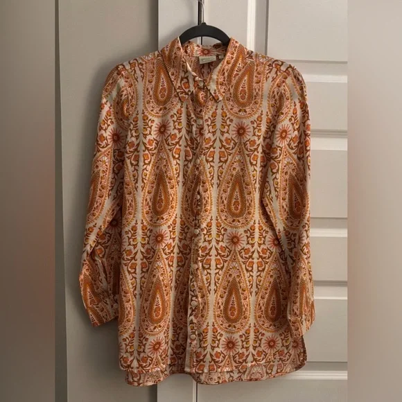 Spartina 449 Orange and White Linen Paisley Blouse - Picture 1 of 2